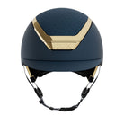 Kask Dogma Chrome Equestrian Helmet - Navy Matte with Gold Frame;  front view on white background | Standard Brim English Riding Helmets | Malvern Saddlery