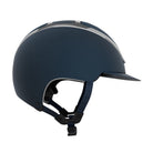 Kask Dogma Chrome Equestrian Helmet - Navy Matte with Silver Frame;  side view on white background | Standard Brim English Riding Helmets | Malvern Saddlery