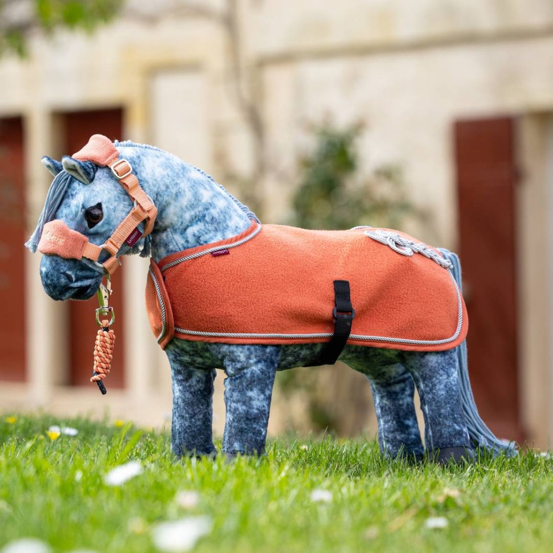 LeMieux Toy Pony Fleece Dress Cooler - Apricot, shown on 'Sam' with matching halter | Malvern Saddlery