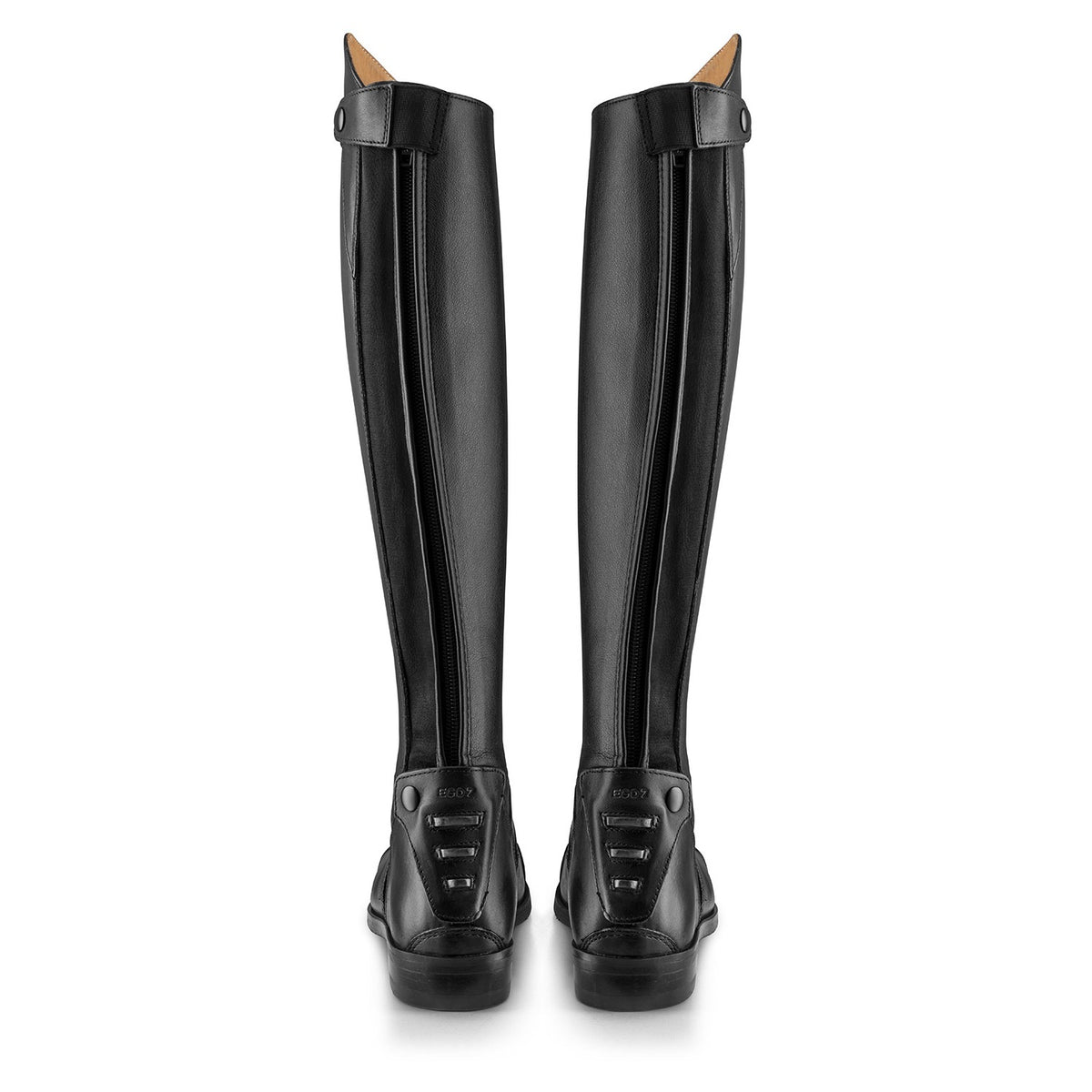 EGO7 Aries Dress Boot - Black, back view of the pair with zippers and spur rests | Malvern Saddlery