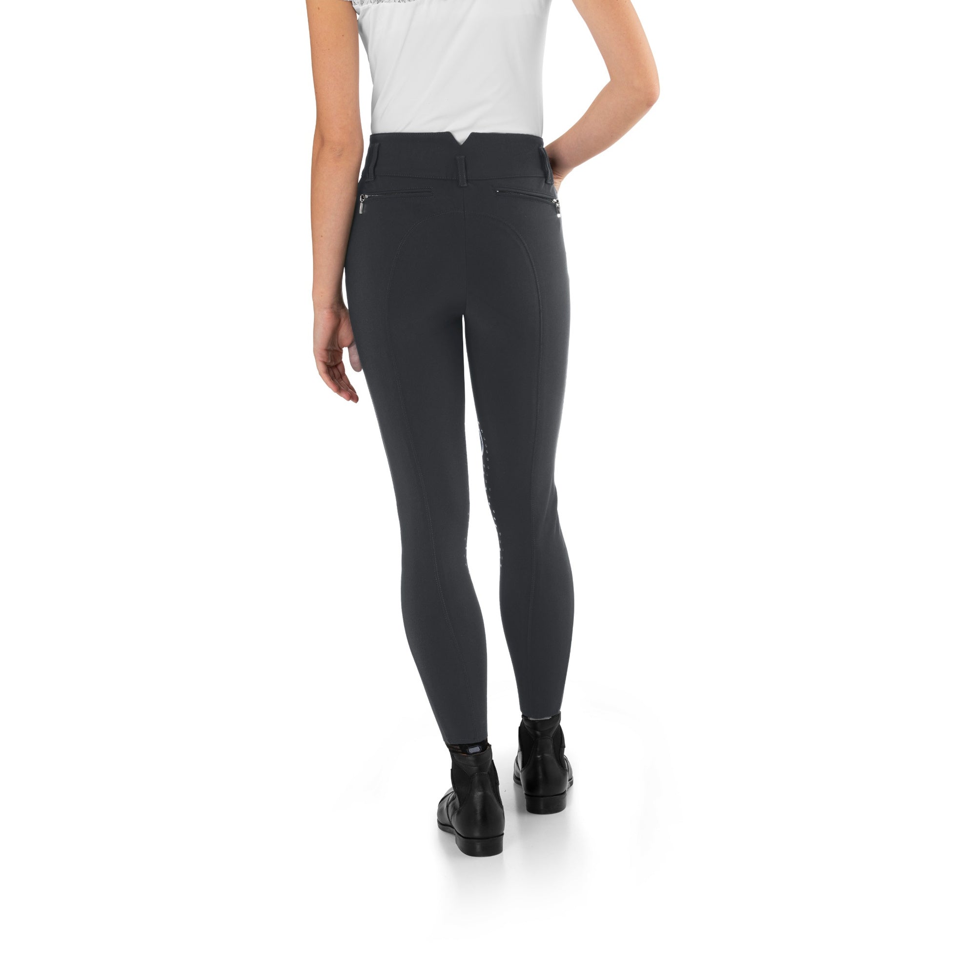 EGO7 Jumping CA Women's High-Waisted Knee Grip Breeches in Green Grey - Back View