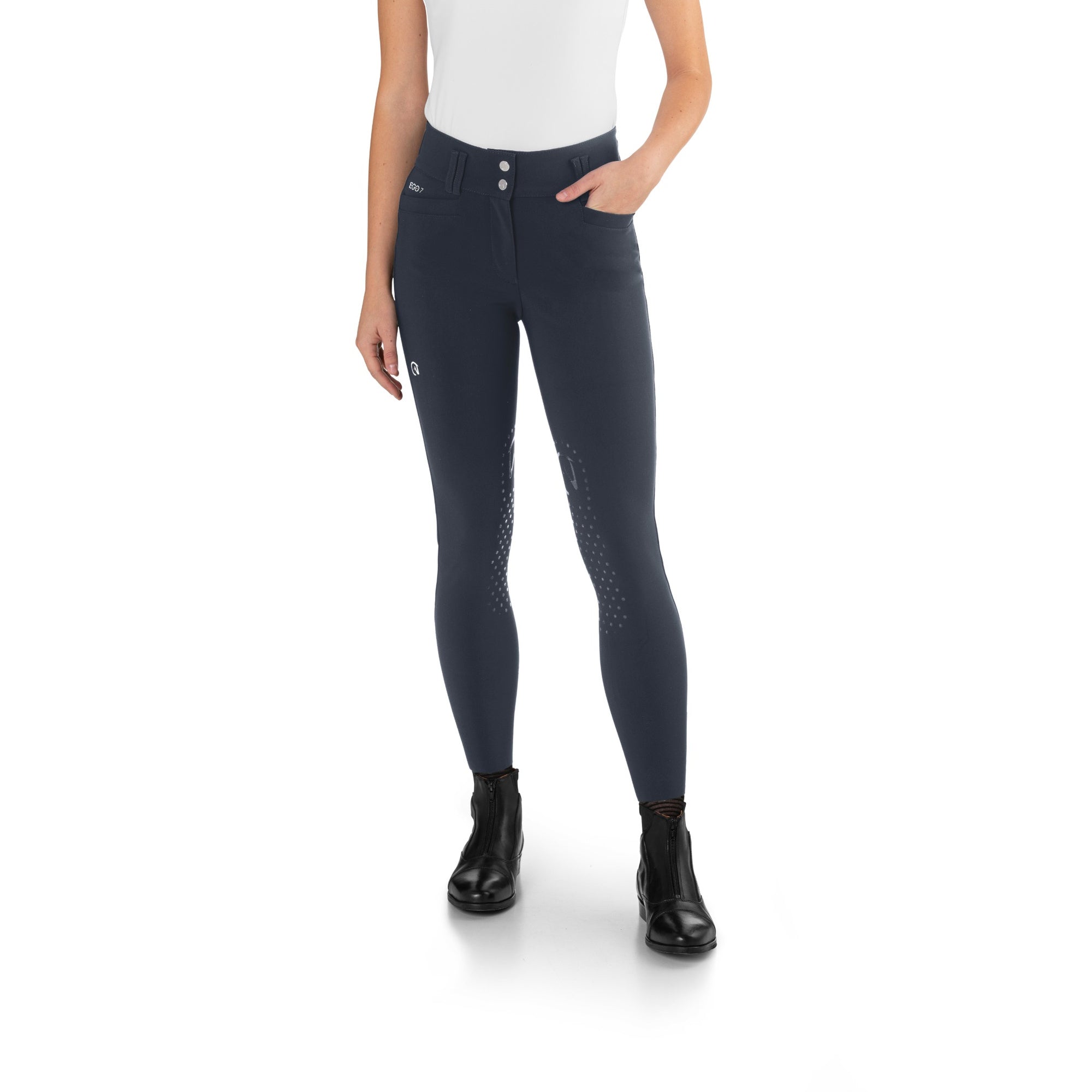GO7 Jumping CA Women's High-Waisted Knee Grip Breeches in Green Grey - Front View