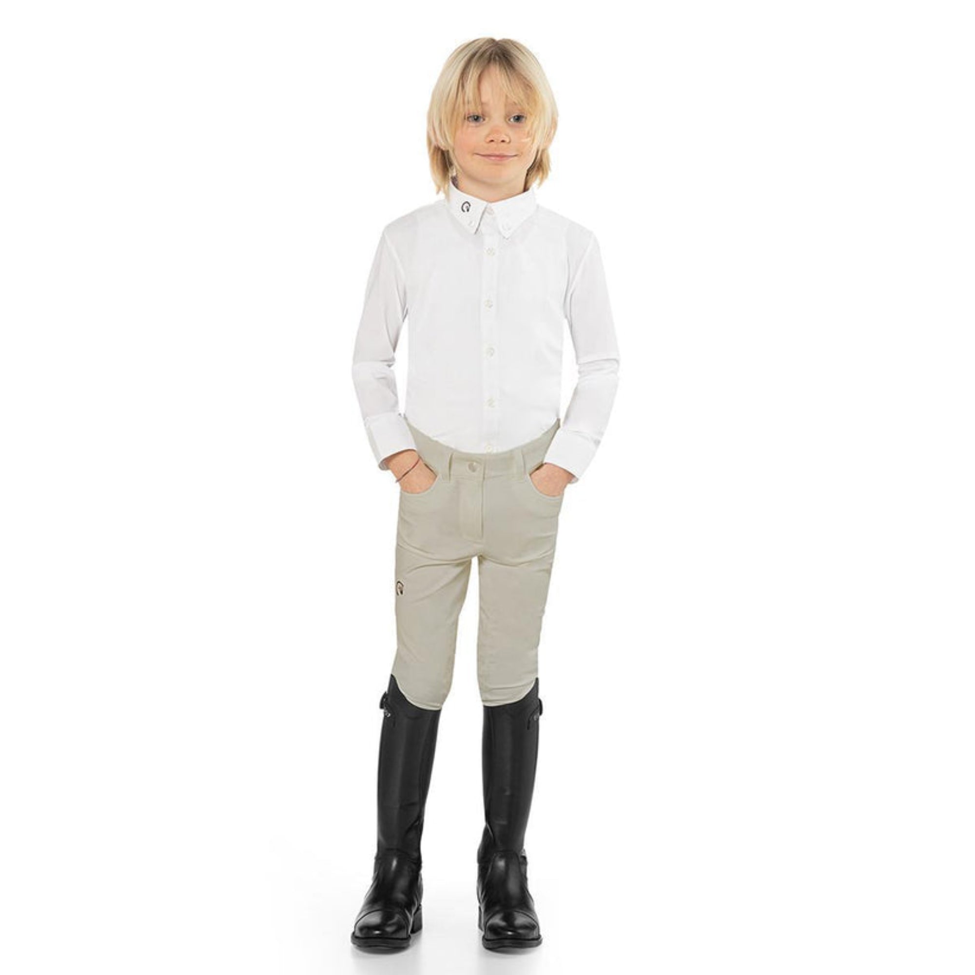 EGO7 EJ Kids' Knee Grip Jumping Breeches in Beige front view