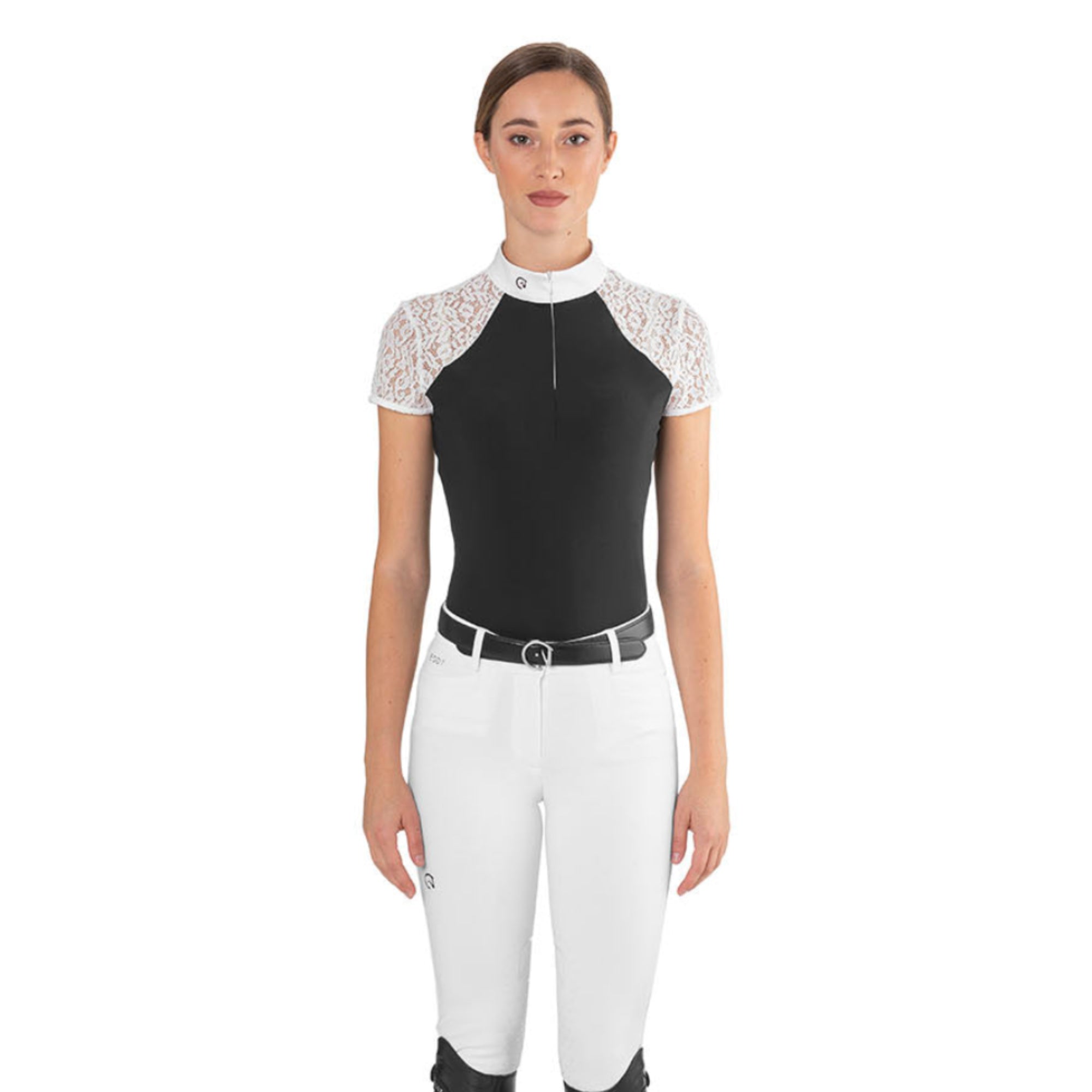 EGO7 Florentine MC women's short sleeve lace show shirt in black front view