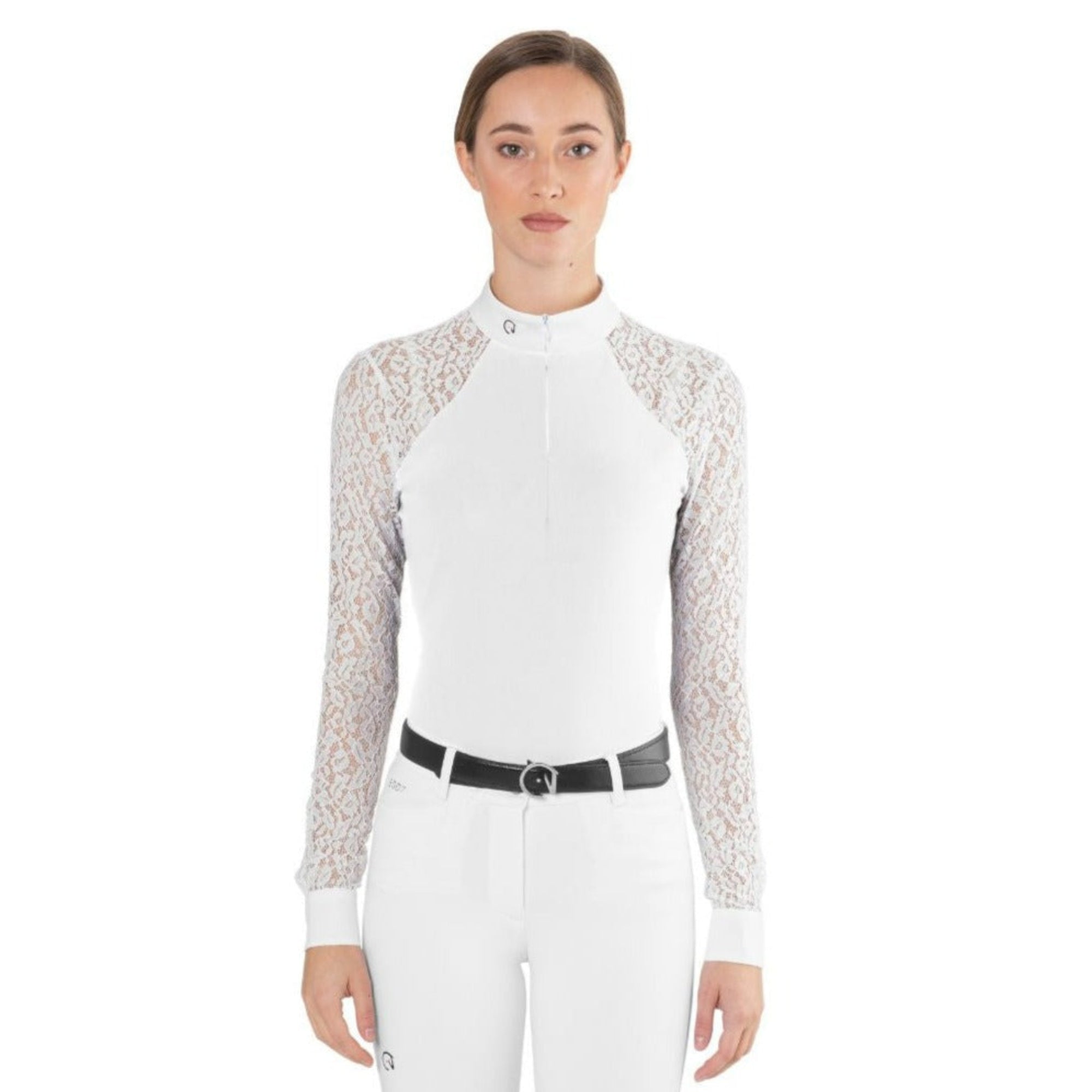 EGO7 Florentine ML women’s long sleeve lace show shirt in white front view