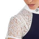 EGO7 Florentine Women's Short Sleeve Show Shirt - Navy/White, lace sleeve close-up | Malvern Saddlery