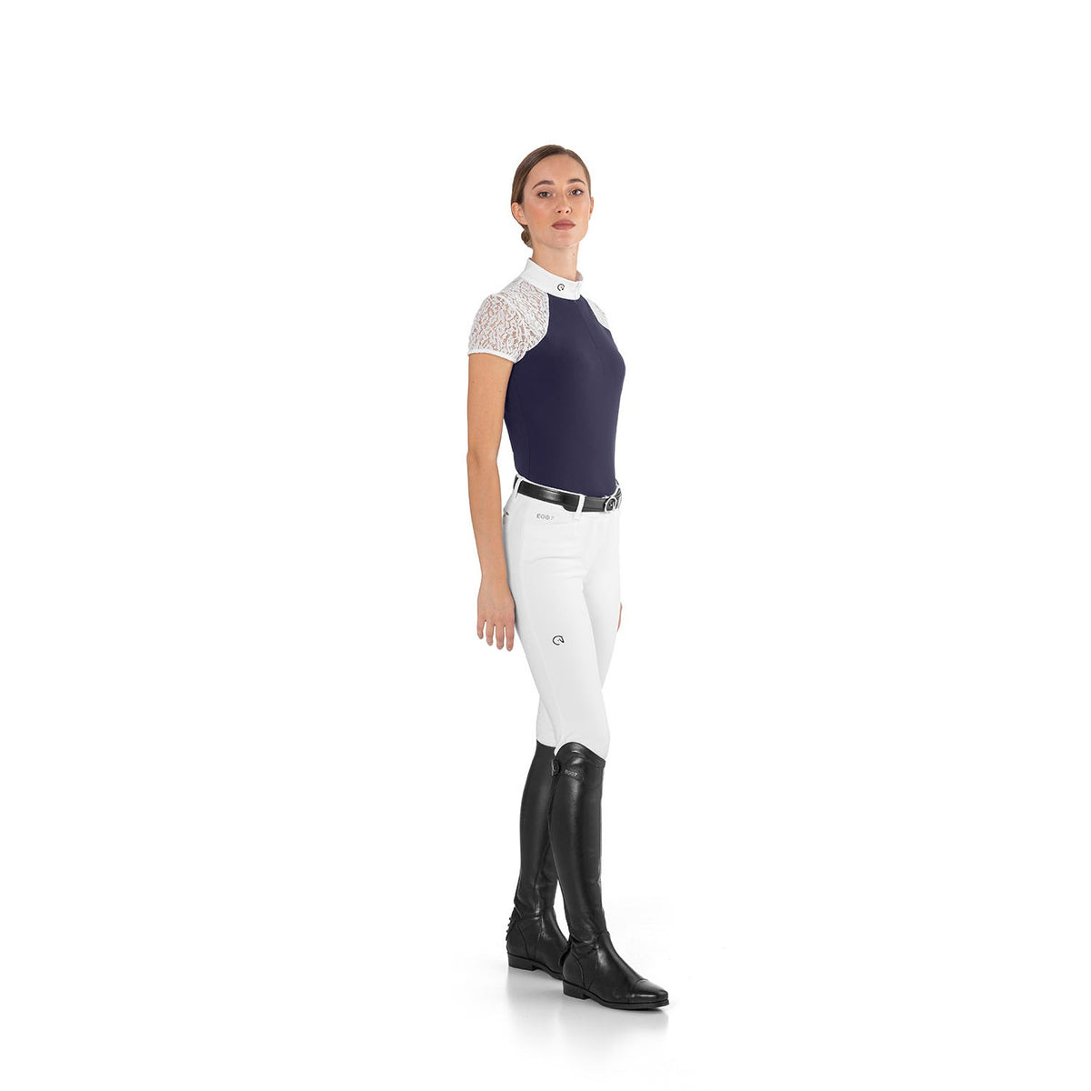 EGO7 Florentine Women's Short Sleeve Show Shirt - Navy/White, side | Malvern Saddlery