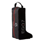 Black EGO7 Horse Head tall boot bag showing side logo, red zipper trim, and top handle.