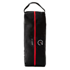 Back view of black EGO7 Horse Head tall boot bag showing red full-length zipper and white logo.