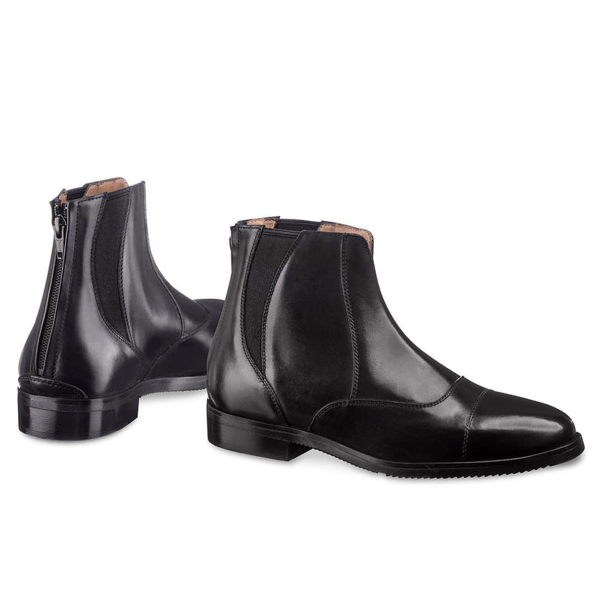 EGO7 Libra black leather equestrian riding paddock boots showing side profile and rear zipper view