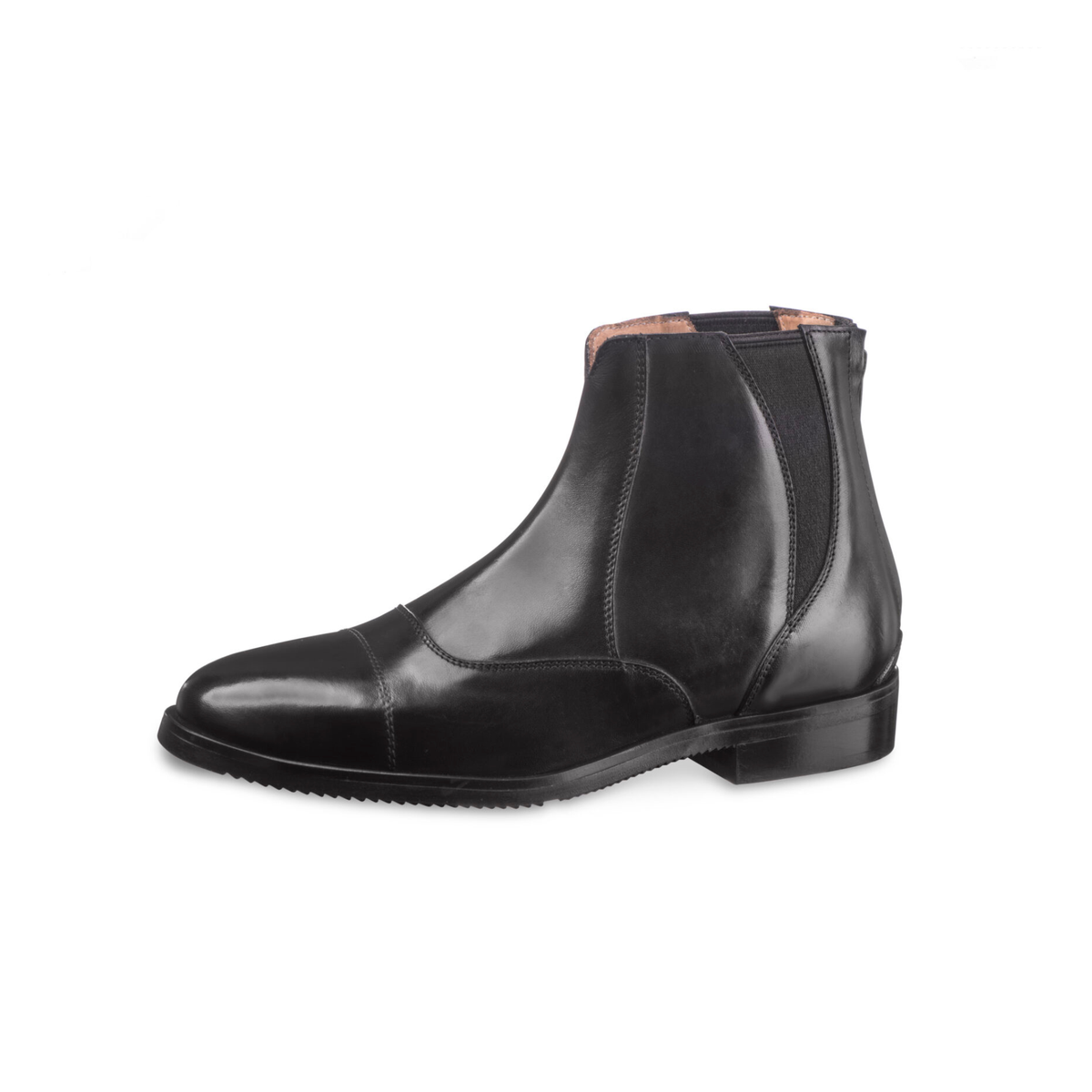 EGO7 Libra black leather equestrian riding paddock boot side view with elastic panel and rear zipper