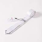 Rolled white EGO7 men's equestrian show tie with attached brand hangtag displaying the EGO7 logo.