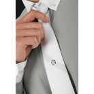 White EGO7 men's equestrian show tie featuring a jacquard horse head pattern and logo.