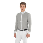 Front view of EGO7 men's long sleeve equestrian show shirt in Ice Grey with white collar and cuffs