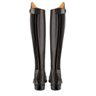 EGO7 Orion black leather equestrian tall riding boots rear view showing YKK zipper elastic panel and triple spur rests