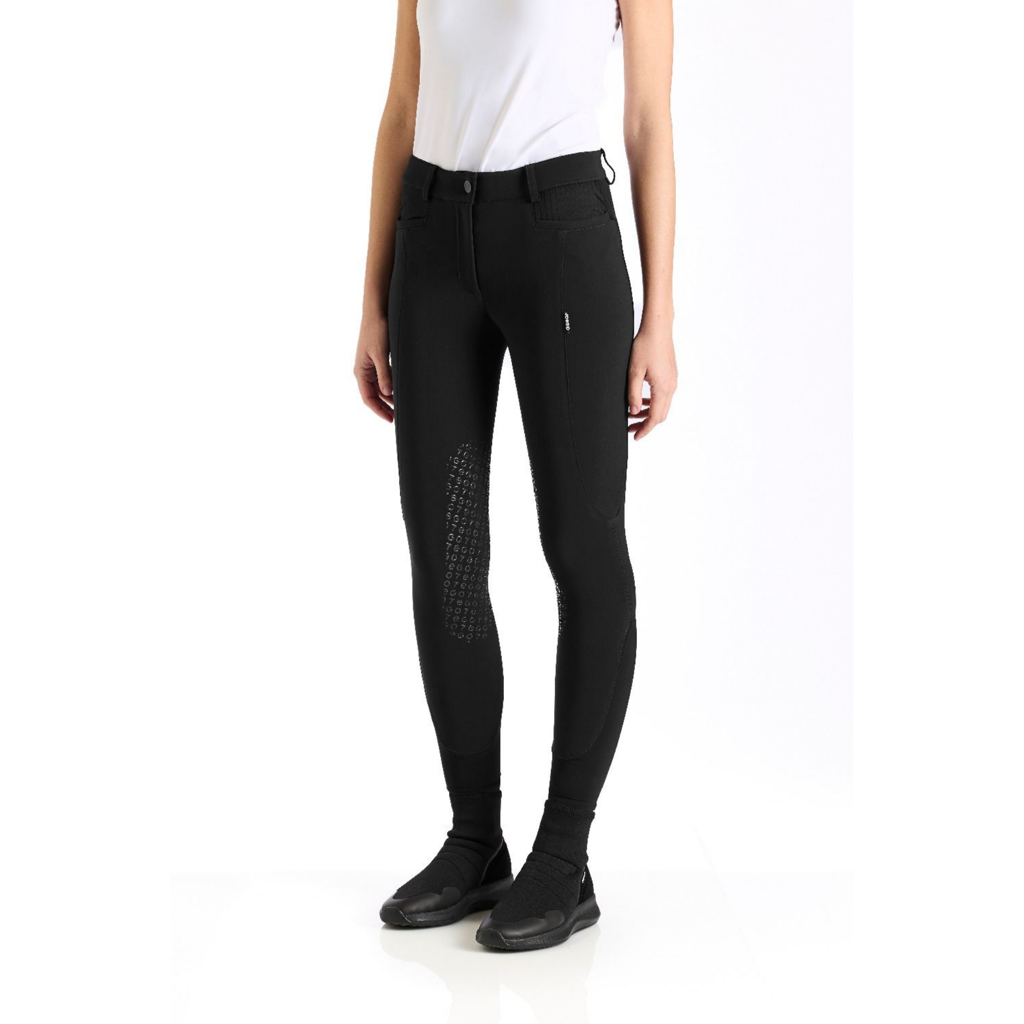 EGO7 women's knee grip jumping breeches in Black front view
