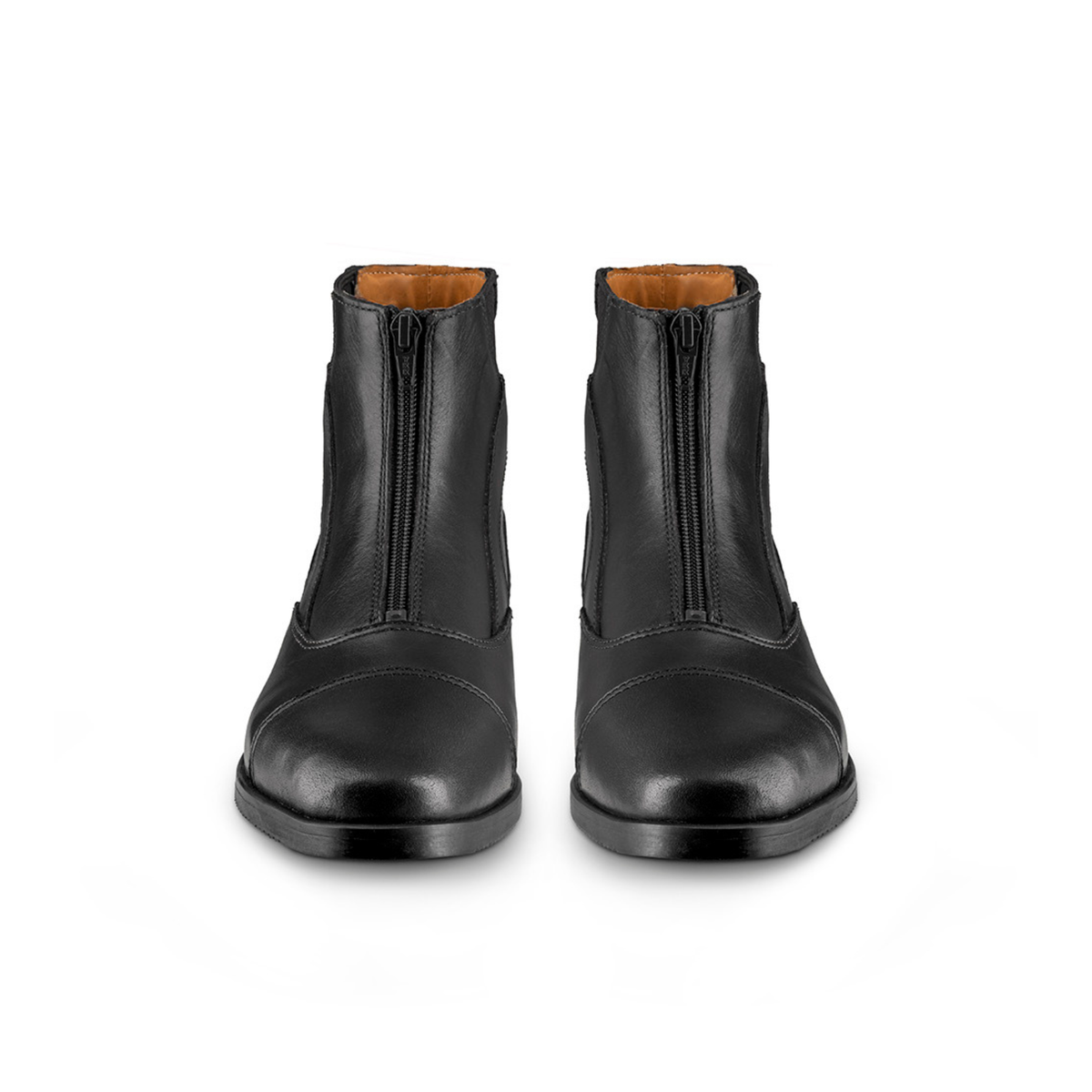 EGO7 Taurus black front-zip leather equestrian paddock boots, front view