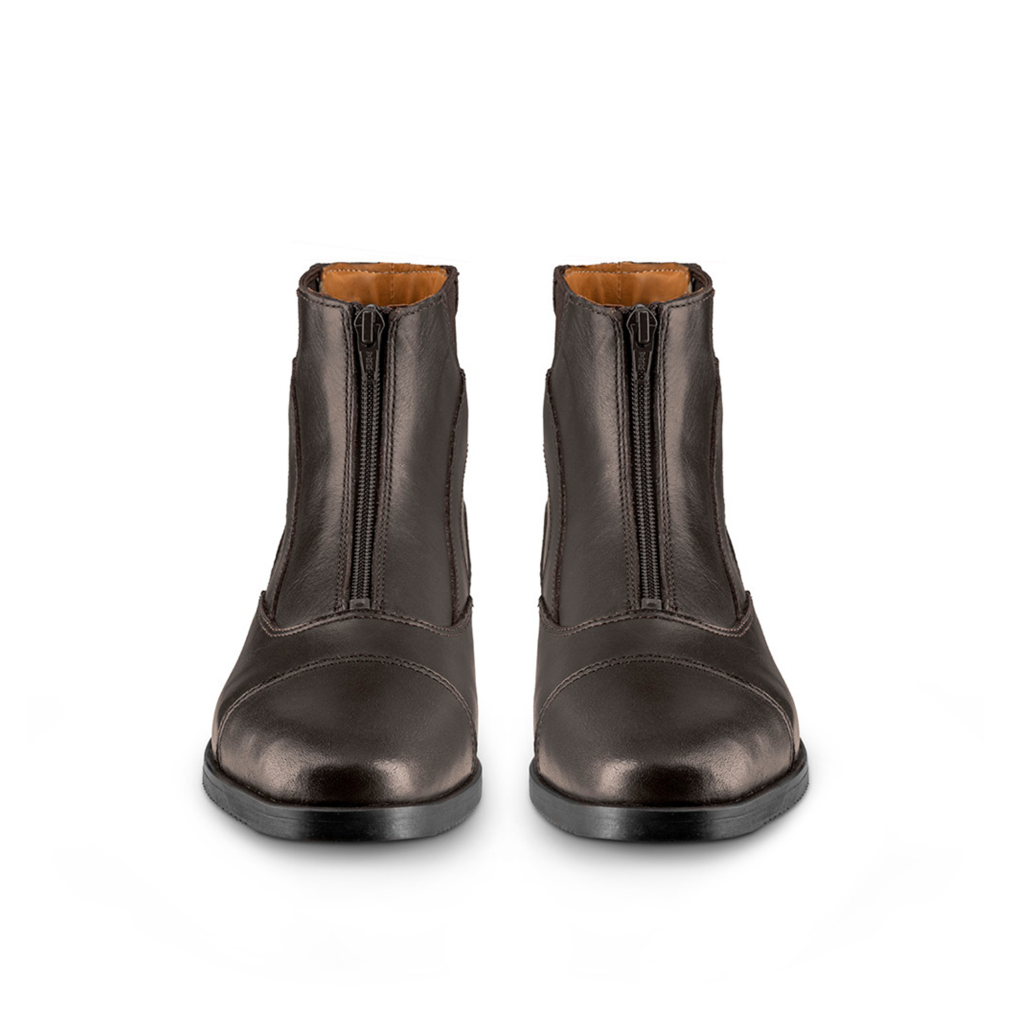 EGO7 Taurus brown front-zip leather equestrian paddock boots, front view