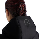 EGO7 Women's Vivienne Long Parka - Black, hood logo close-up | Malvern Saddlery