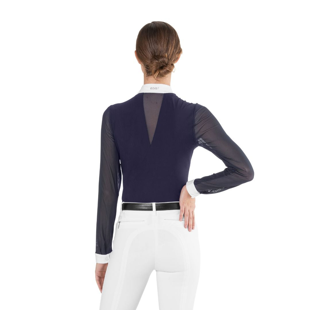 Ego7 Rita Ladies Riding Competition Shirt - Navy - back view | Malvern Saddlery