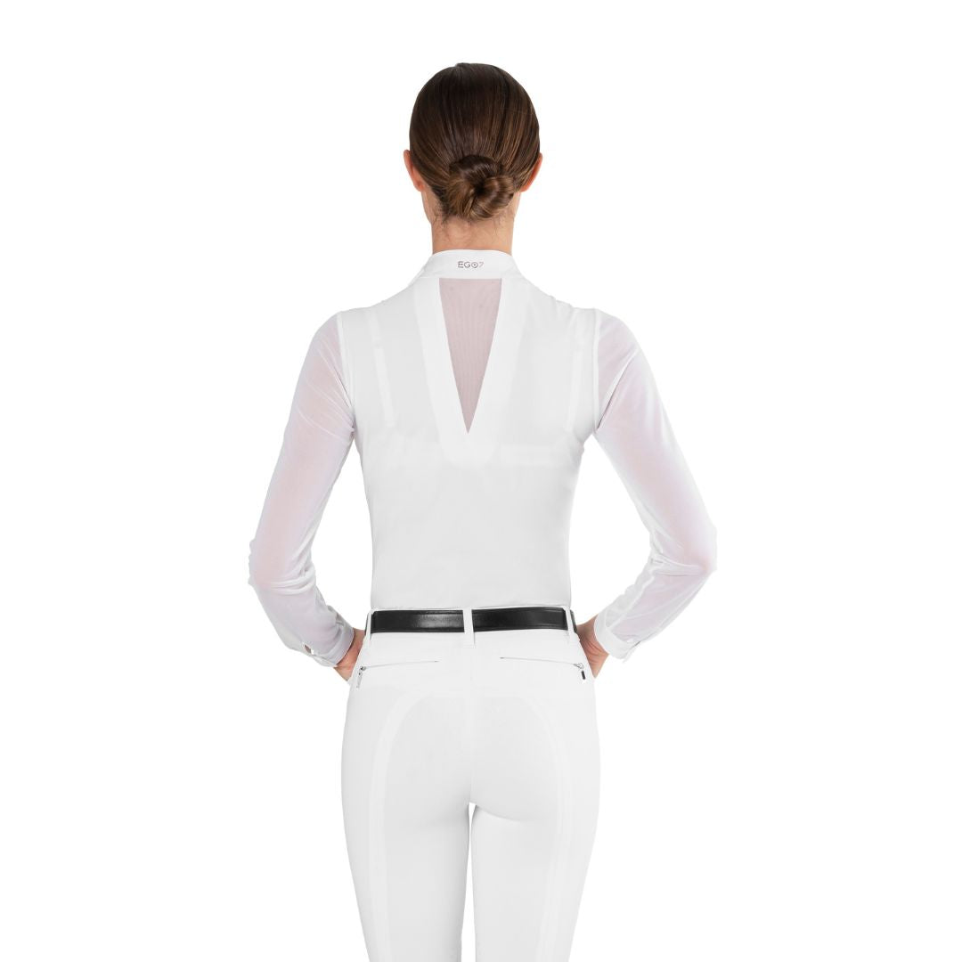 Ego7 Rita Ladies Riding Competition Shirt - White - back view | Malvern Saddlery