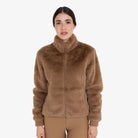 Equestro Women's Faux Fur Jacket in Tobacco Brown front view