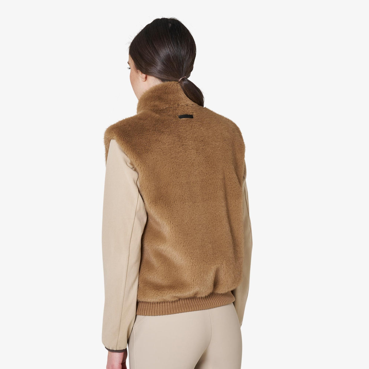 Equestro Women's Faux Fur Vest in Tobacco Brown back view