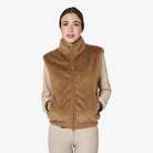 Equestro Women's Faux Fur Vest in Tobacco Brown front view