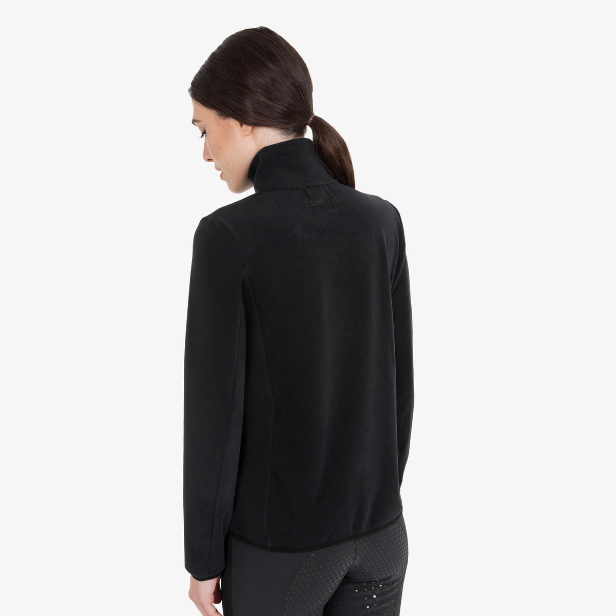 Equestro Women's High Neck Fleece 3/4 Zip Sweatshirt in Black back view