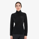 Equestro Women's High Neck Fleece 3/4 Zip Sweatshirt in Black front view