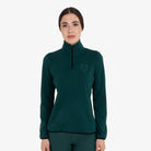 Equestro Women's High Neck Fleece 3/4 Zip Sweatshirt in Pine Grove front view