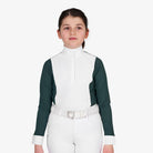 Equestro Girls' Long Sleeve Competition Polo in Pine Grove front view