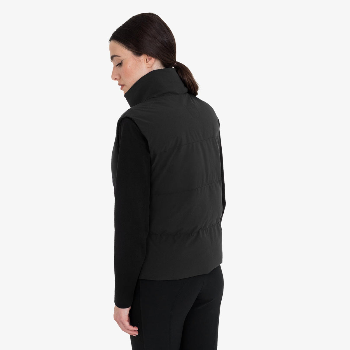 Equestro Women's High Collar Padded Vest in Black back view