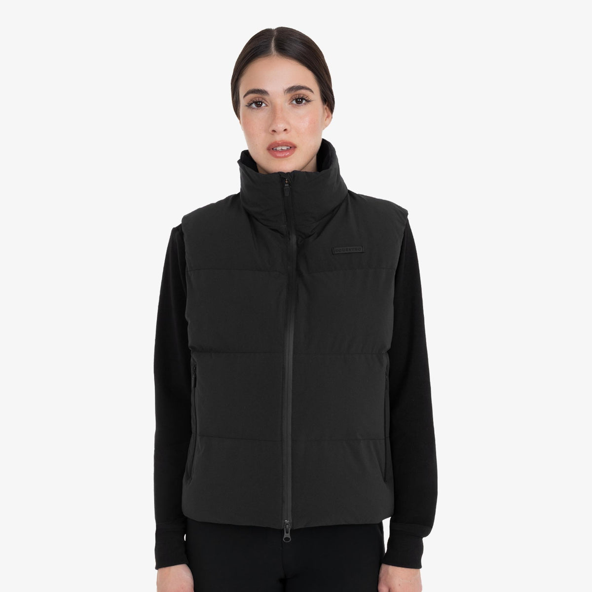 Equestro Women's High Collar Padded Vest in Black front view