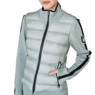 Equestro Hybrid Knit Jacket in Slate Grey quilted front and knit sleeve close up