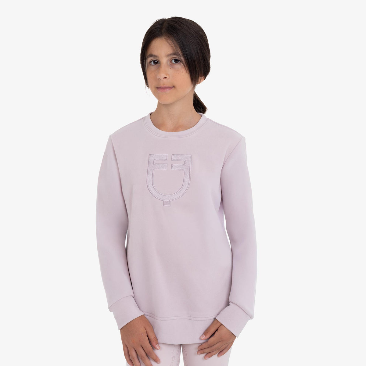 Equestro Kids' Unisex Crewneck Fleece Sweatshirt in Hushed Violet front view