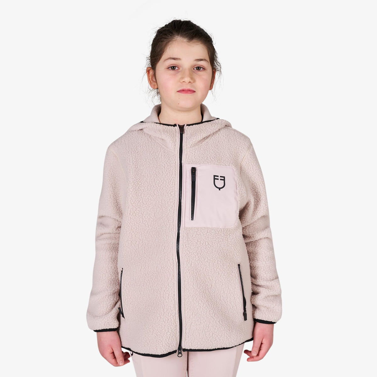 Equestro Kids' Unisex Teddy Fleece Zip Hoodie in Hushed Violet front view