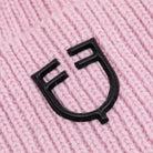 Equestro Unisex Knitted Wool Beanie in Hushed Violet logo close up