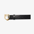 Equestro Leather Logo Belt with Logo Buckle - Black/Gold, buckle | Malvern Saddlery