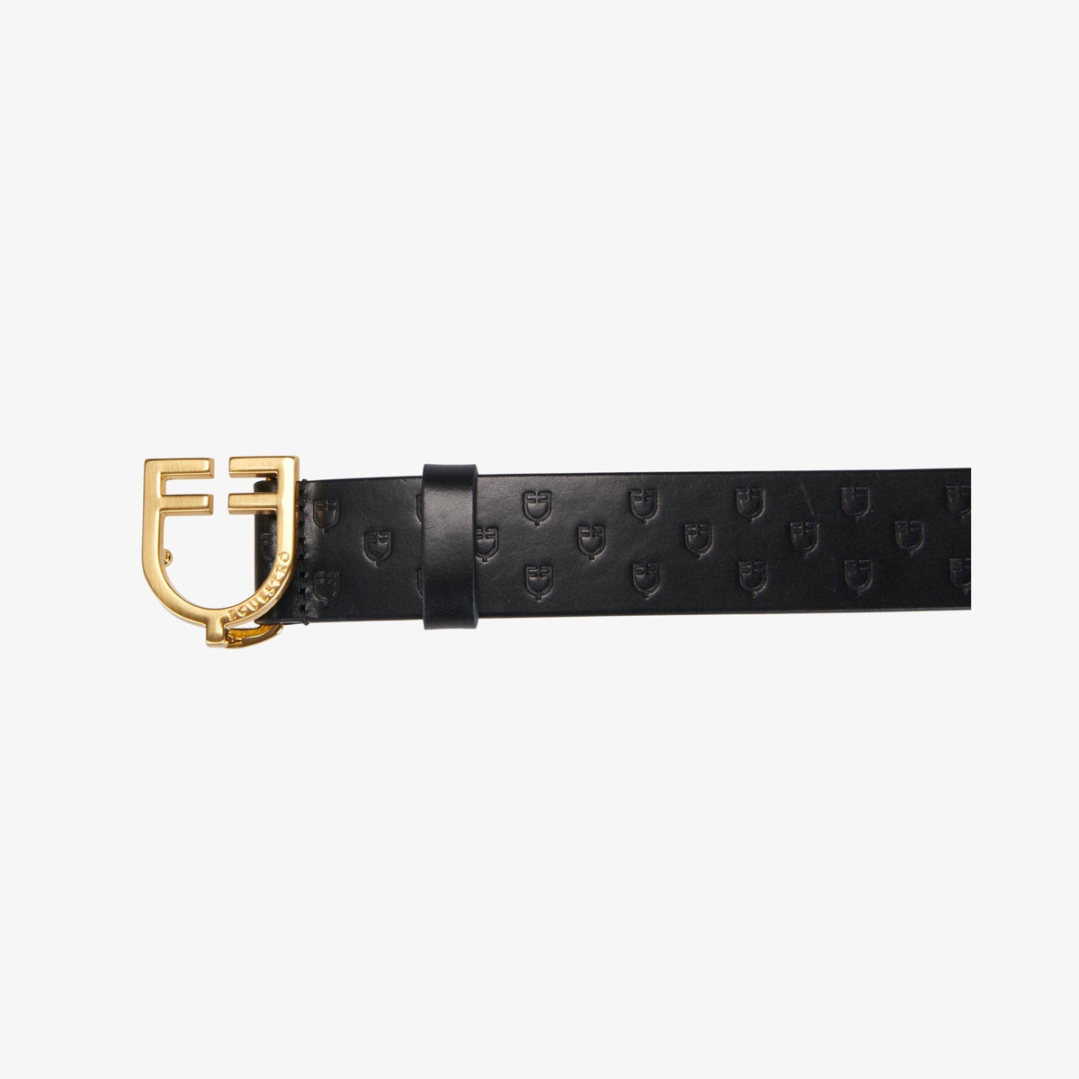 Equestro Leather Logo Belt with Logo Buckle - Black/Gold, buckle | Malvern Saddlery