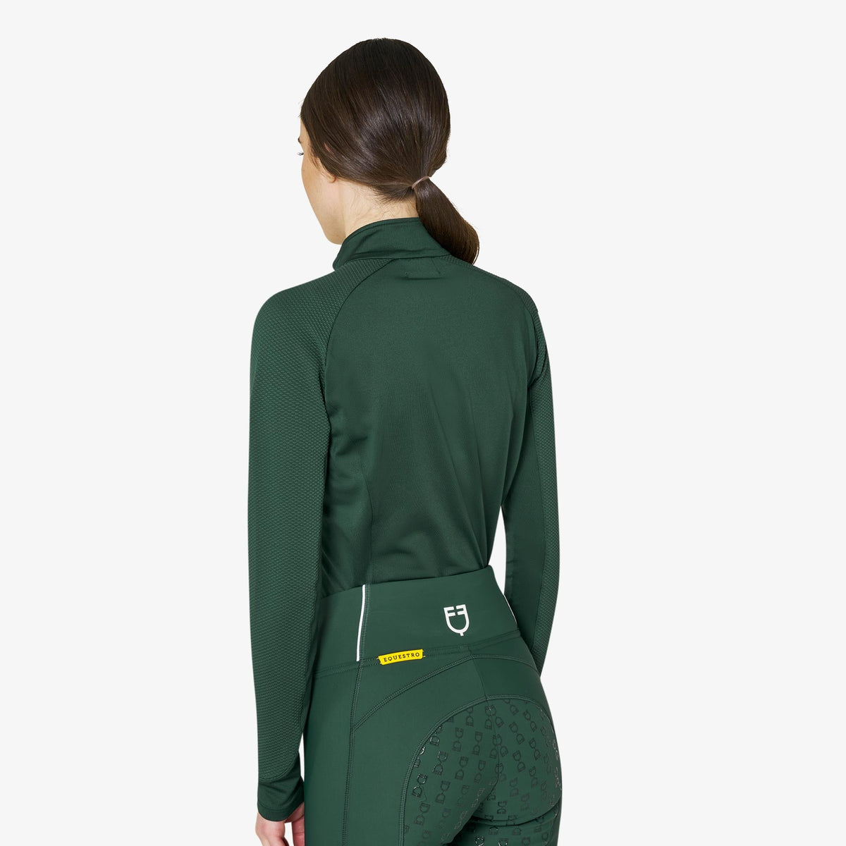 Equestro Women's Slim Fit Long Sleeve Base Layer in Pine Grove back view