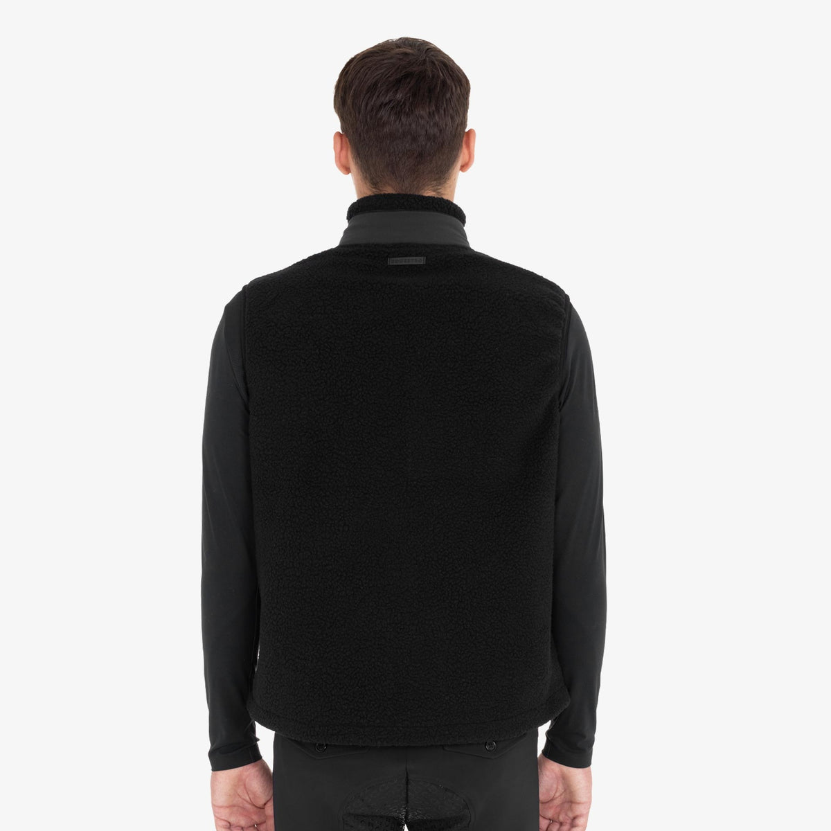 Equestro Men's Teddy Fleece Vest in Black back view