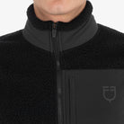 Equestro Men's Teddy Fleece Vest in Black collar and chest pocket close up