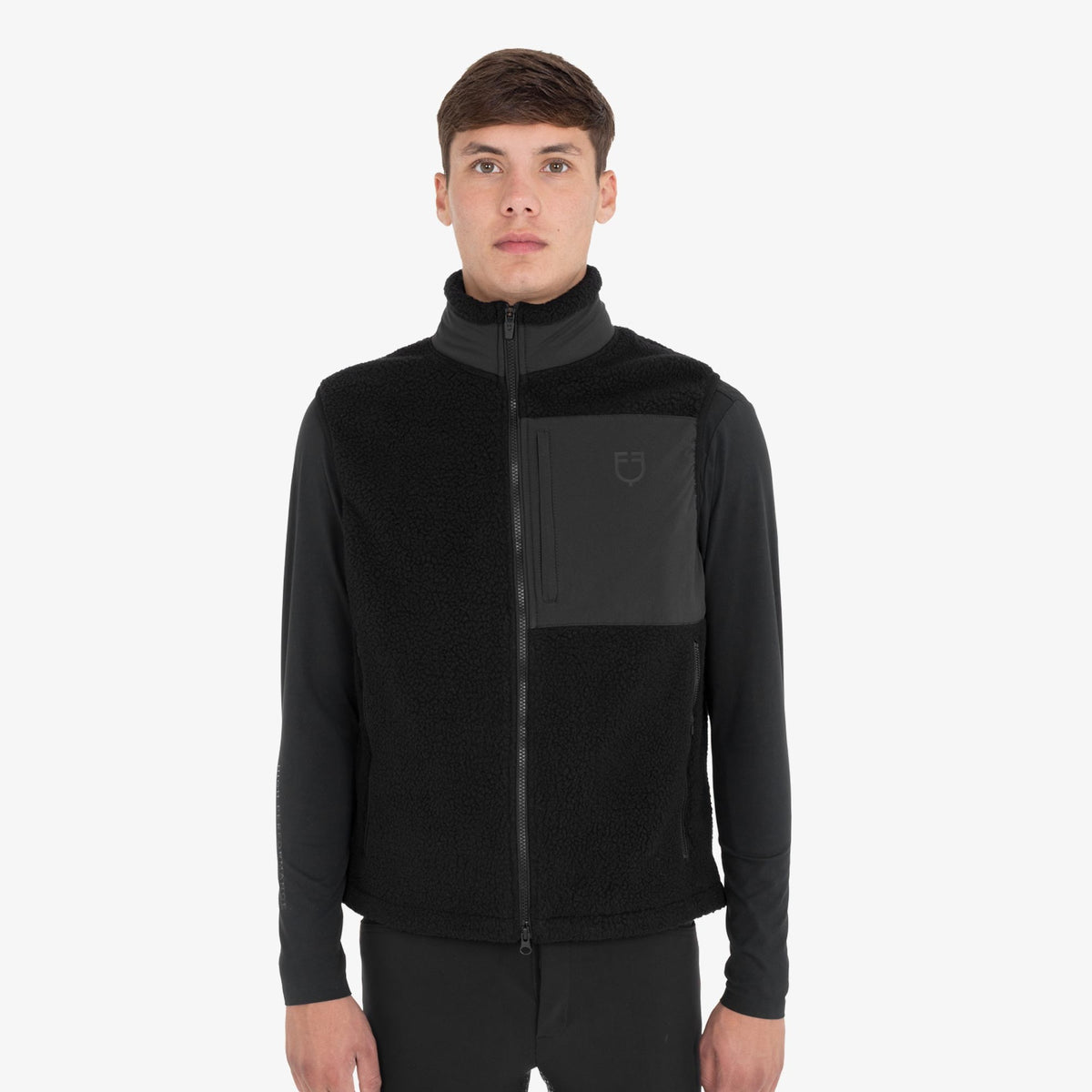 Equestro Men's Teddy Fleece Vest in Black front view