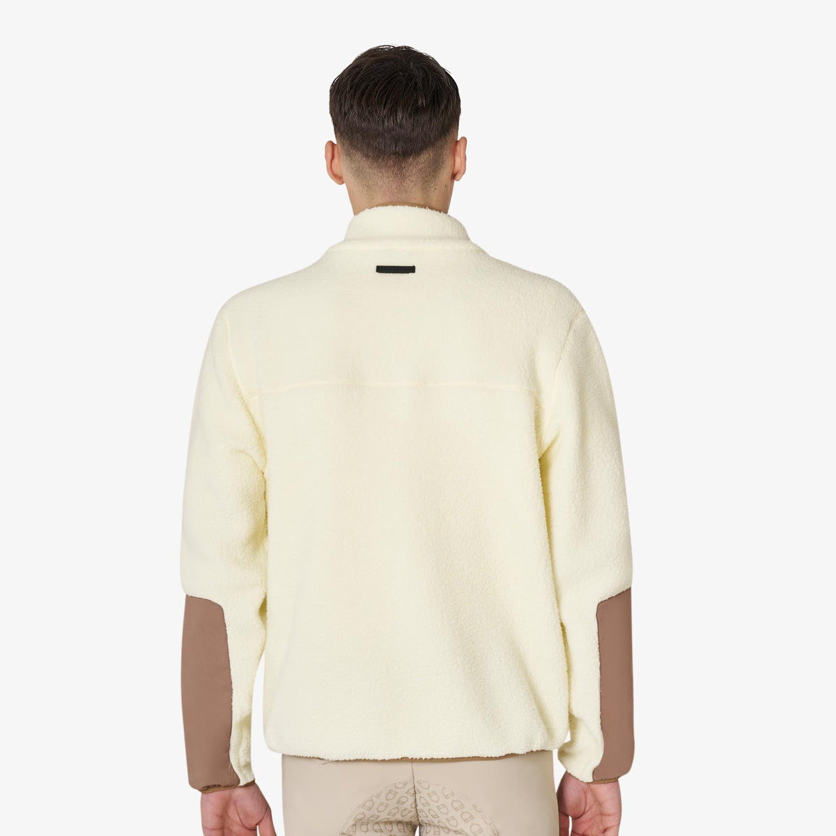 Equestro Men's Teddy Fleece Zip Sweatshirt in Antique White back view