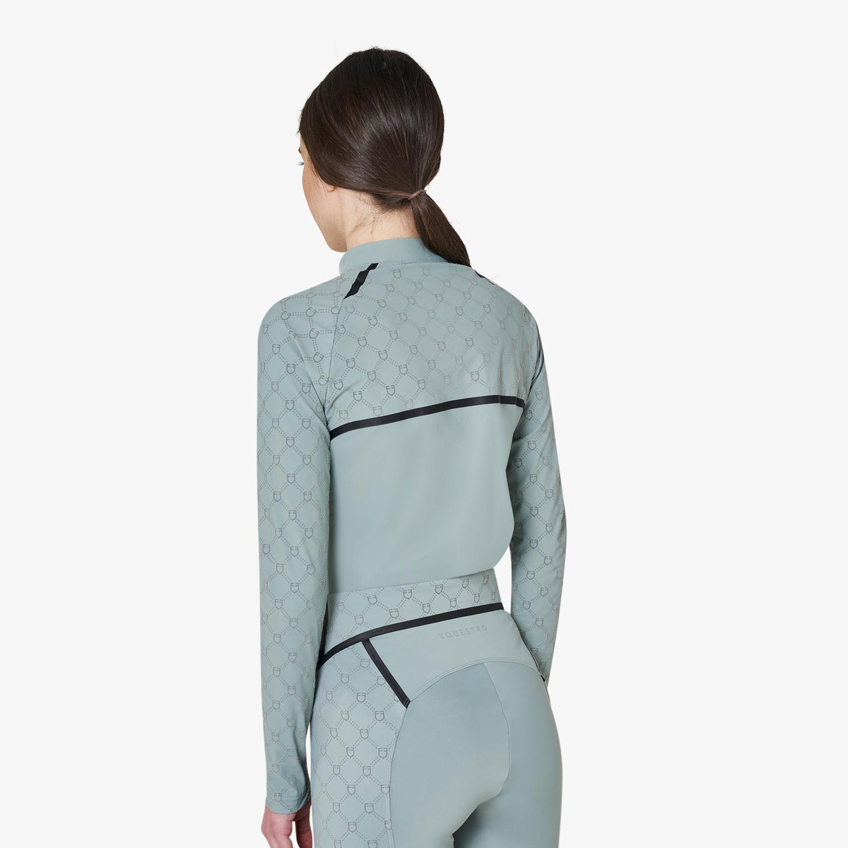 Equestro Women's Monogram Long Sleeve Training Polo in Slate Grey back view