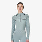 Equestro Women's Monogram Long Sleeve Training Polo in Slate Grey front view