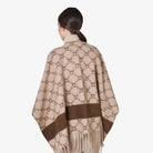 Equestro Women's Monogram Wool Cape in Beige/Brown back view