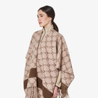 Equestro Women's Monogram Wool Cape in Beige/Brown side view