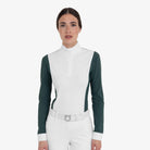 Equestro Women's Perforated Long Sleeve Competition Polo in Pine Grove front view